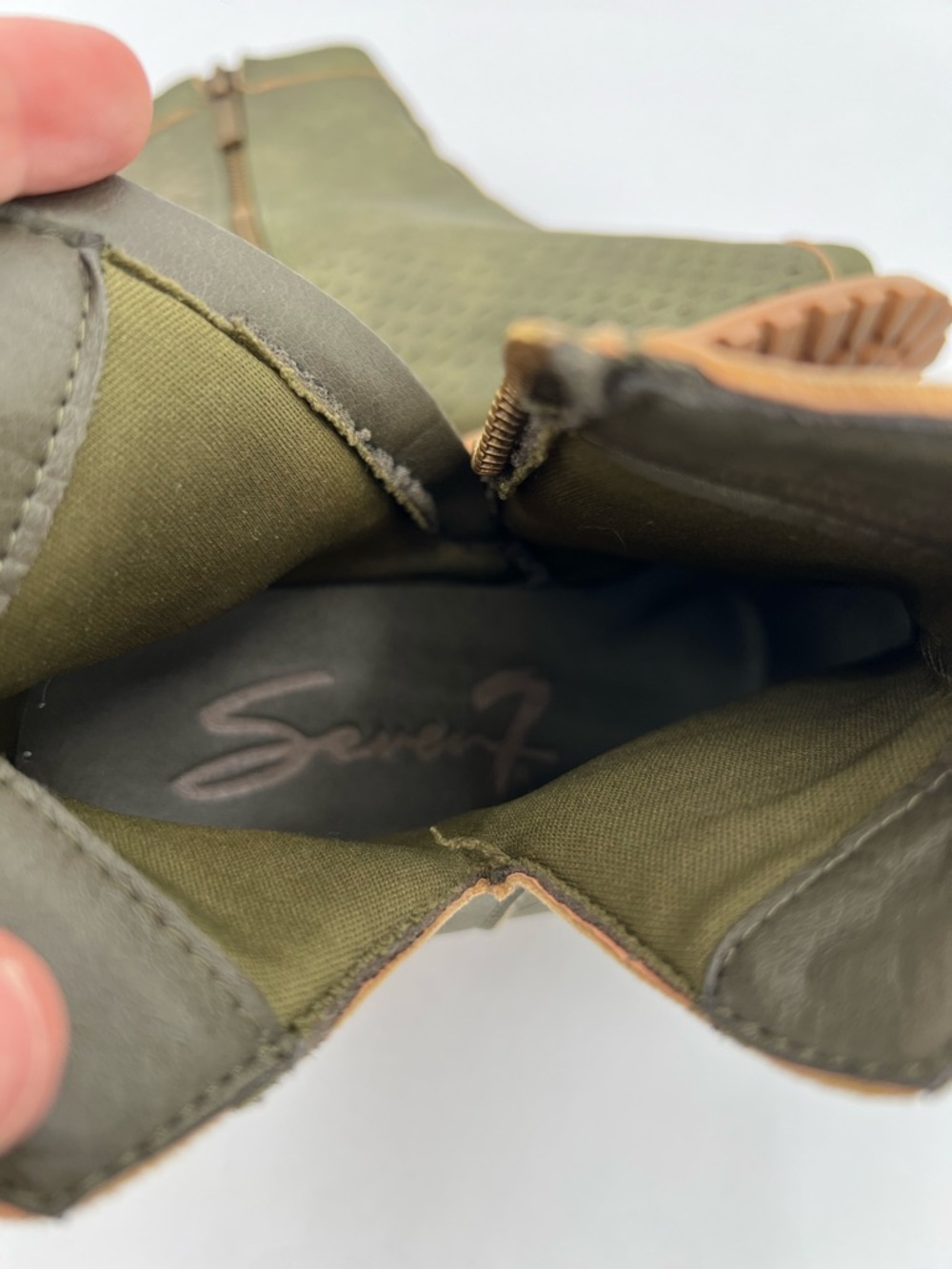 Seven7 Olive Green Peep-Toe Stacked Heel Booties - Picture 6 of 6
